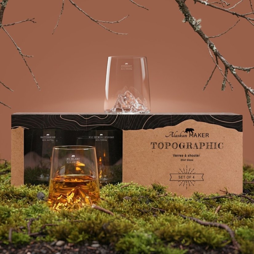 Alaskan Maker designové skleničky na panáky TOPOGRAPHIC 4 ks