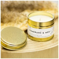 Vontree Candle Vonná sójová svíčka v plechovce Santal, Med, Pomeranč