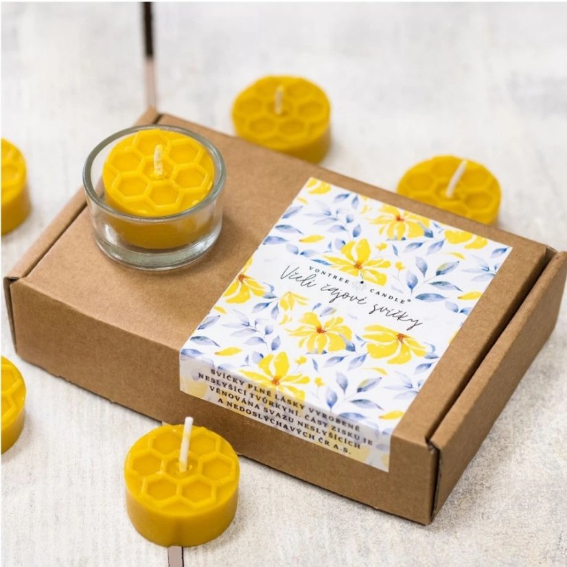 Vontree Candle Čajová svíčka ze včelího vosku se svícnem