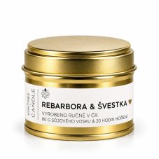 Vontree Candle Vonná sójová svíčka v plechovce Rebarbora, hruška, švestka