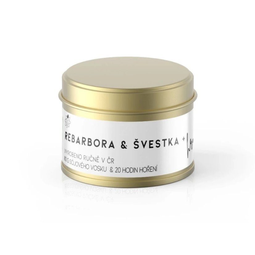 Vontree Candle Vonná sójová svíčka v plechovce Rebarbora, hruška, švestka