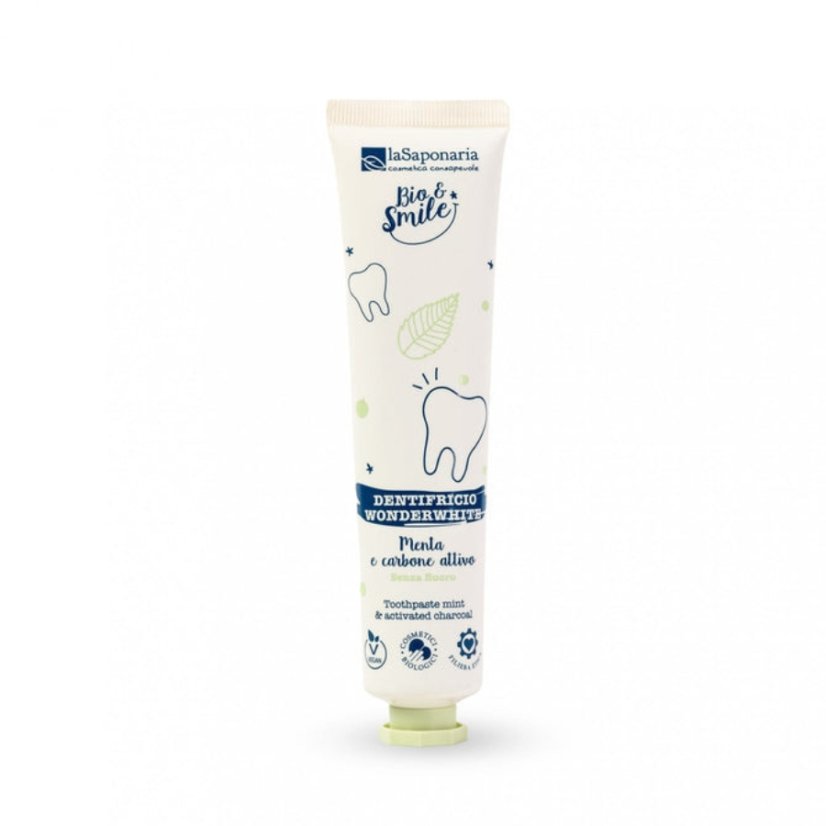 LaSaponaria Bělicí zubní pasta WonderWhite Máta a aktivní uhlí BIO 75 ml