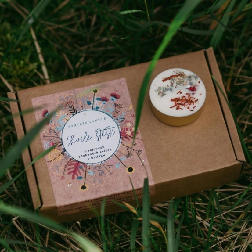 Vontree Candle Sójová čajová svíčka zdobená Chvíle Štěstí