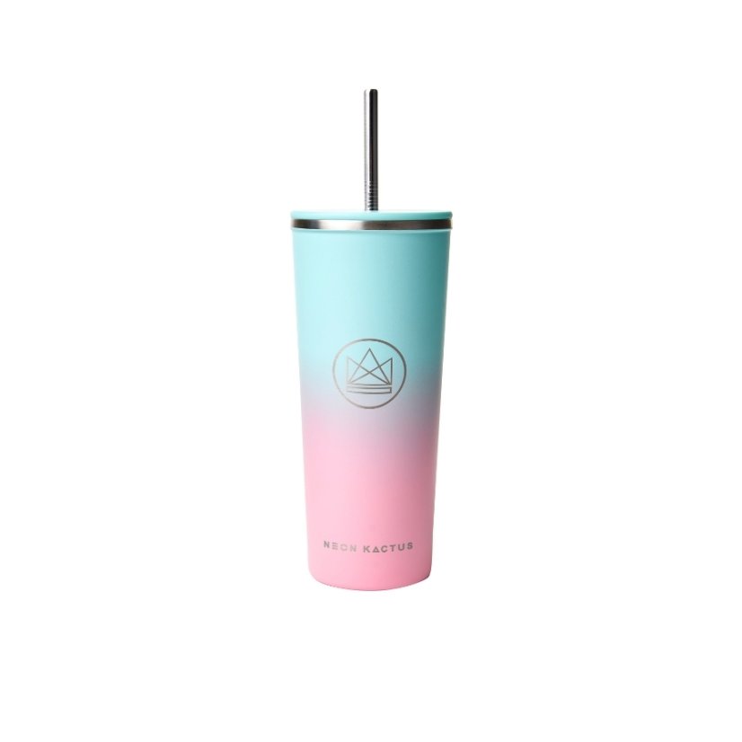 Neon Kactus Designový nerez pohár s brčkem 710 ml